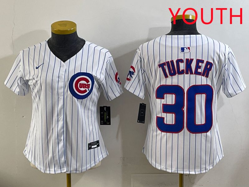 Youth 2025 Chicago Cubs #30 Tucker White Stripe Game Nike MLB Jersey style 1->youth mlb jersey->Youth Jersey